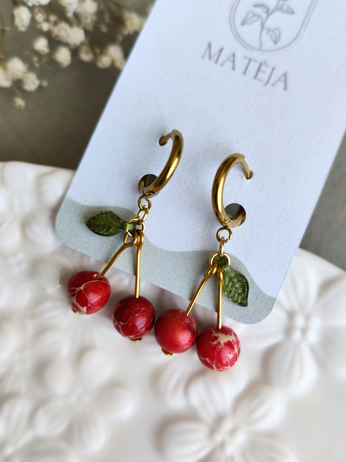 Earrings with jasper "Cherry Blossoms"