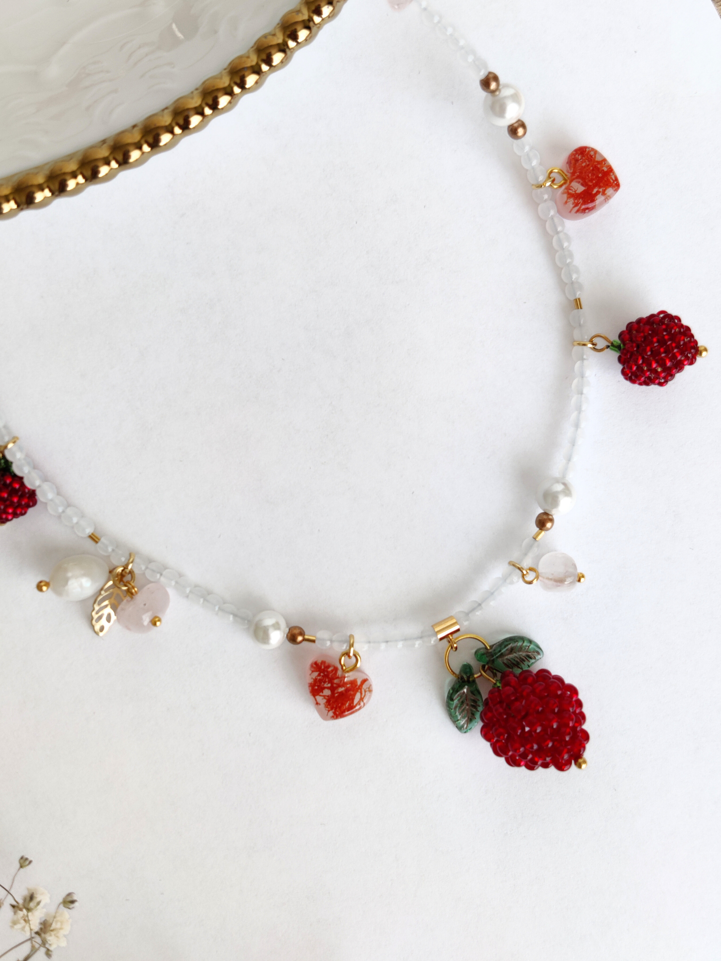 Glass bead necklace "Raspberries"