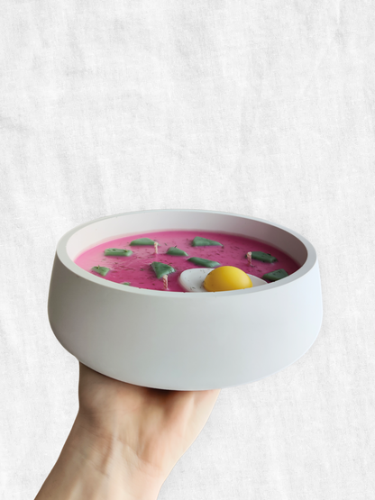 Rankų darbo sojų vaško žvakė "Šaltibarščiai" - velykinės dekoracijos, žvakės