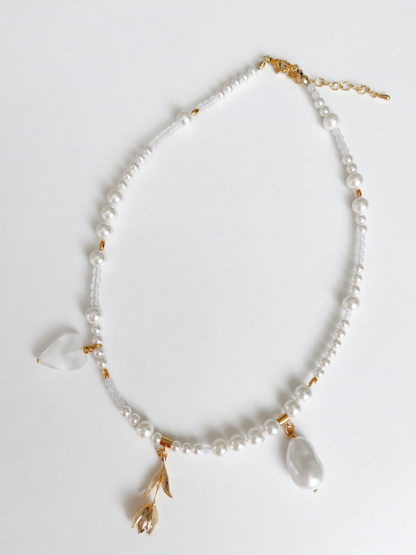 Glass bead necklace "Raspberries"