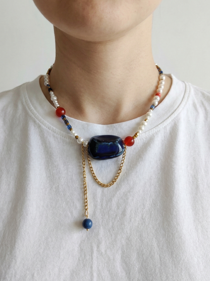 Glass bead necklace "Raspberries"