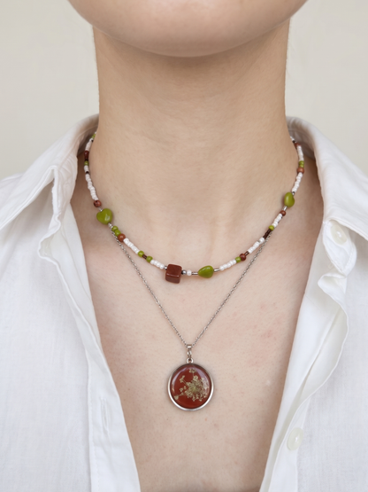 Glass bead necklace "Raspberries"