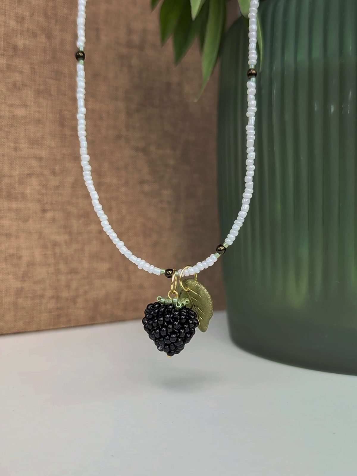 Glass bead necklace "Raspberries"