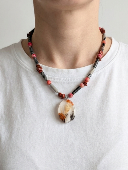 Glass bead necklace "Raspberries"