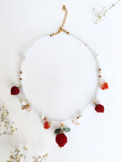 Glass bead necklace "Raspberries"
