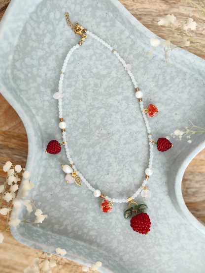 Glass bead necklace "Raspberries"
