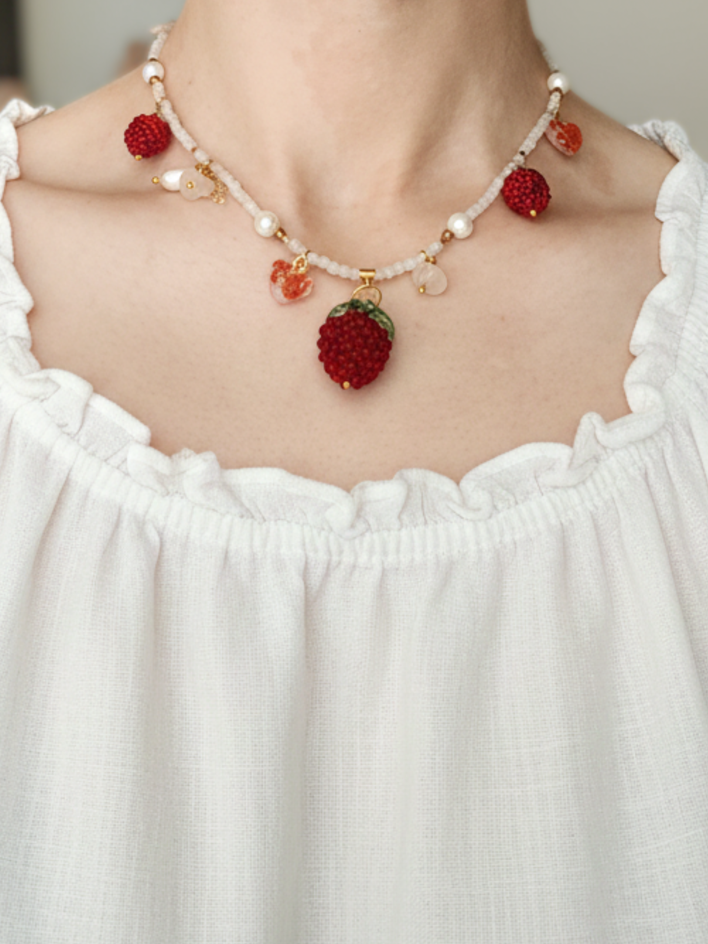 Glass bead necklace "Raspberries"